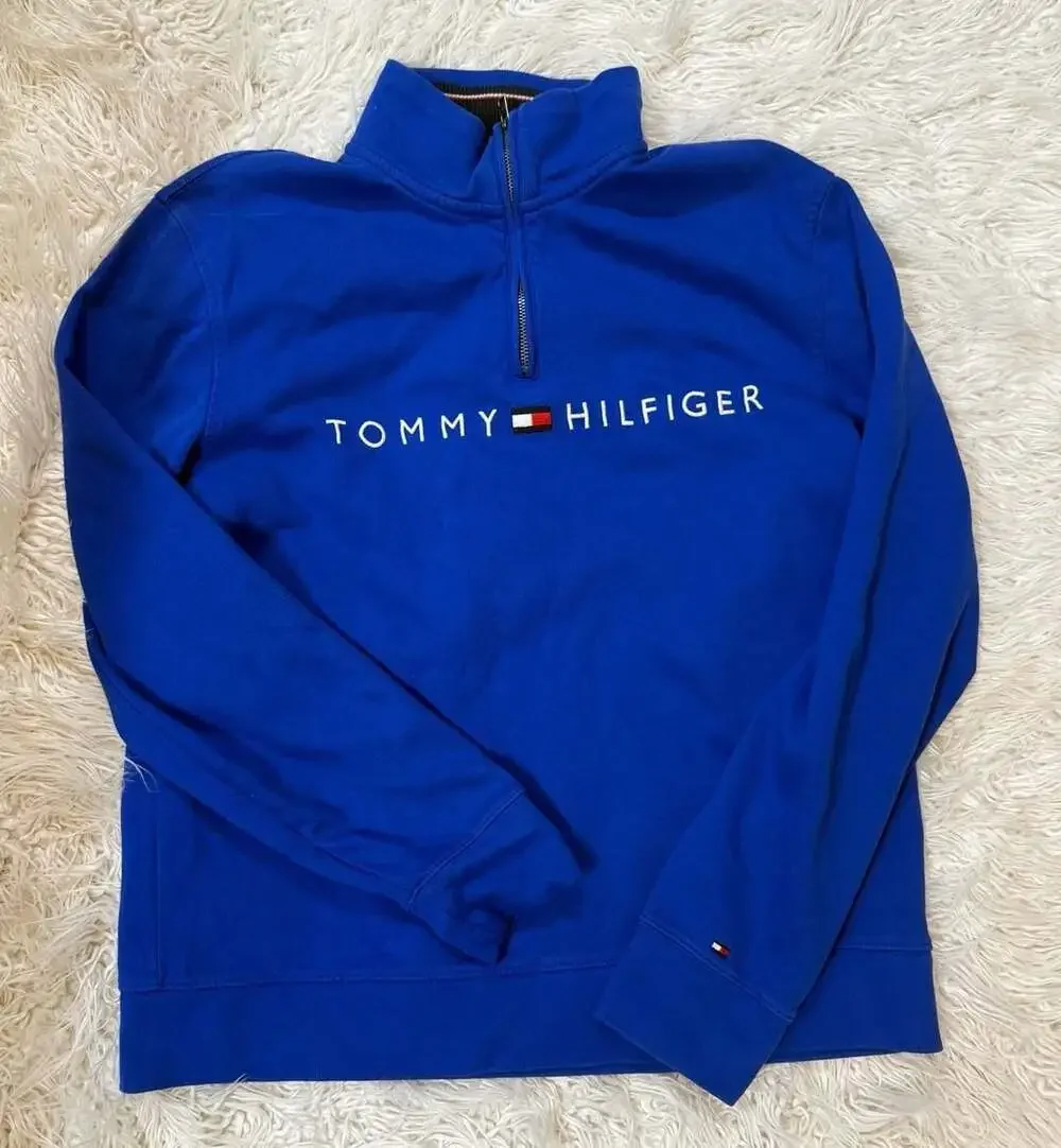 Tommy Hilfiger Large Royal Blue Quarter-Zip Fleece Pullover
